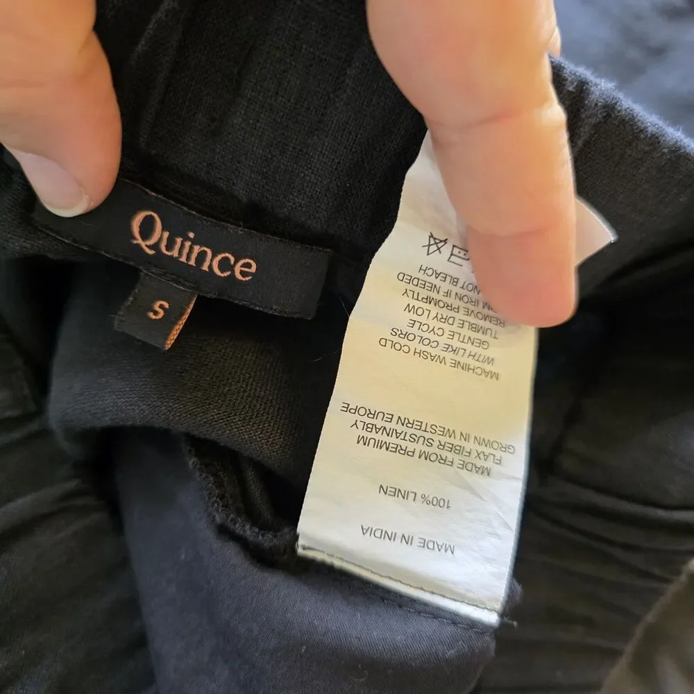 Quince Size Small 100% European Linen Pants Black Pull-on Breathable Lightweight